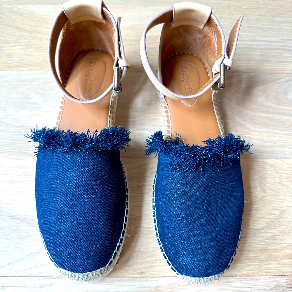 See By Chloe Glyn Flat Espadrille in Denim SZ 39